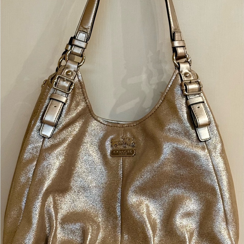 Coach Madison Maggie Gold Metallic Leather Shoulder Bag. New